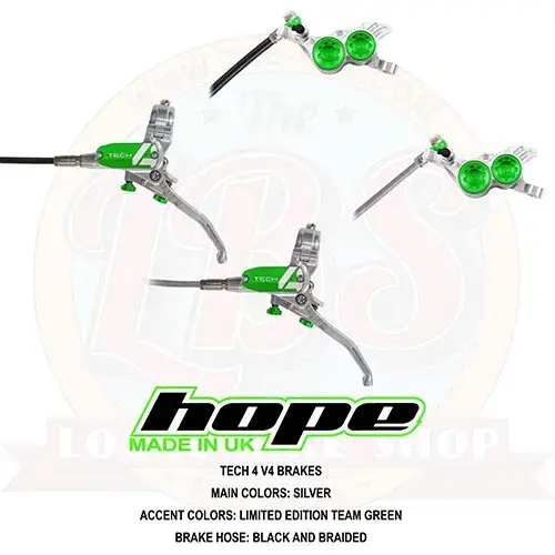 Hope tech 4 v4 downhill am mtb brakes limited edition factory racing green - new silver green